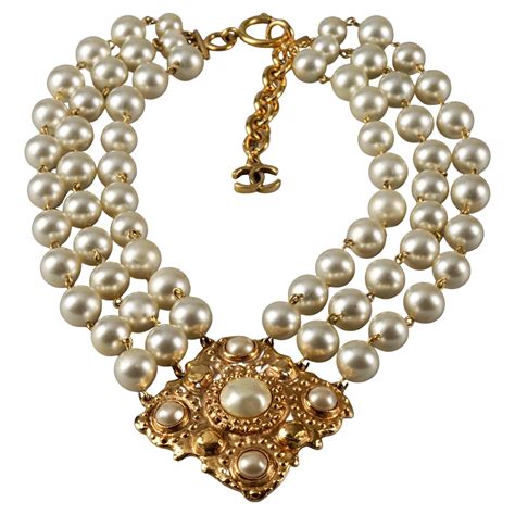 diamond chanel necklace set|chanel pearl long strand necklaces.